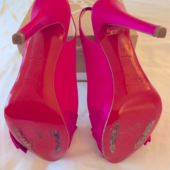 Auth Christian Louboutin 37 Very Noed 120 Fuxia Satin Slingback Women’s Heel - Picture 4 of 13